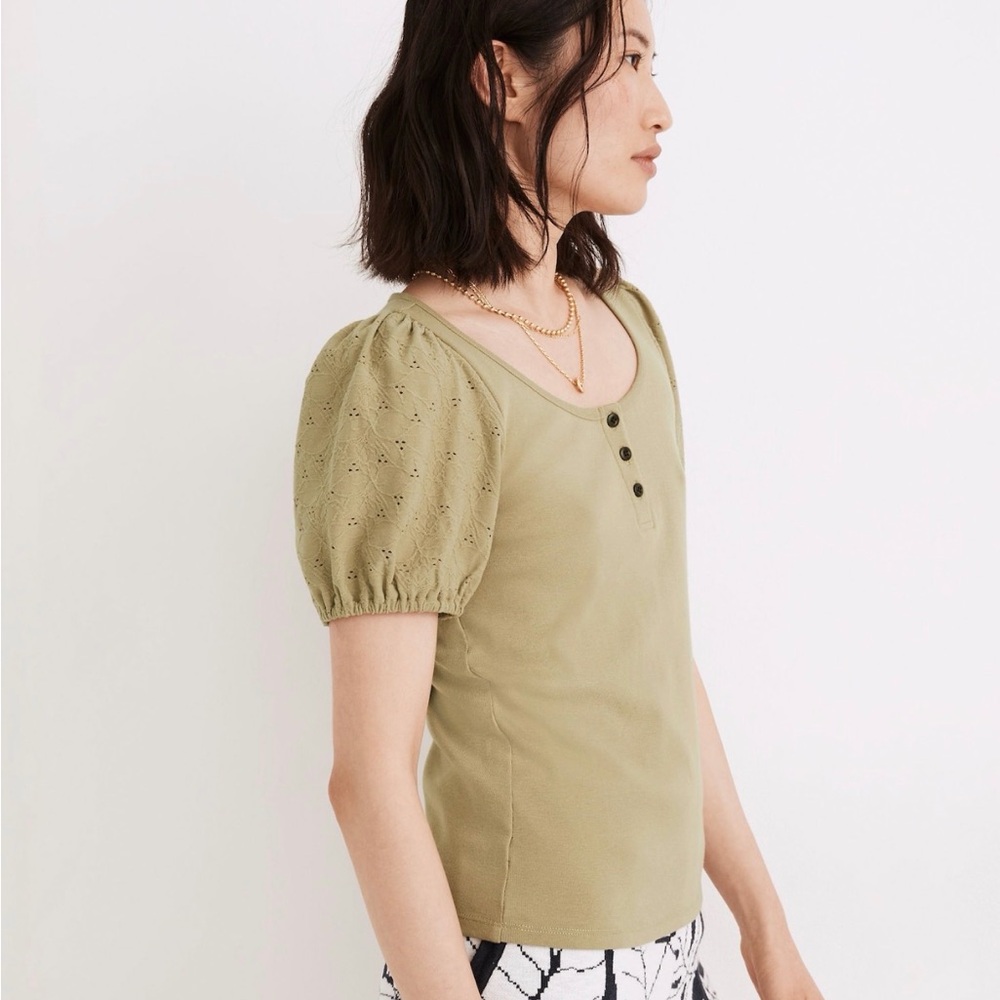 Madewell Sage Green Puff Sleeve Blouse